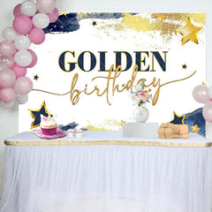 Aperturee - Aperturee Navy Blue Stars Golden Happy Birthday Party Backdrop