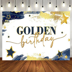 Aperturee - Aperturee Navy Blue Stars Golden Happy Birthday Party Backdrop