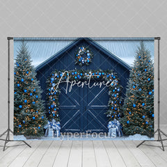 Aperturee - Aperturee Navy Blue Wood Door Festive Christmas Photo Backdrop