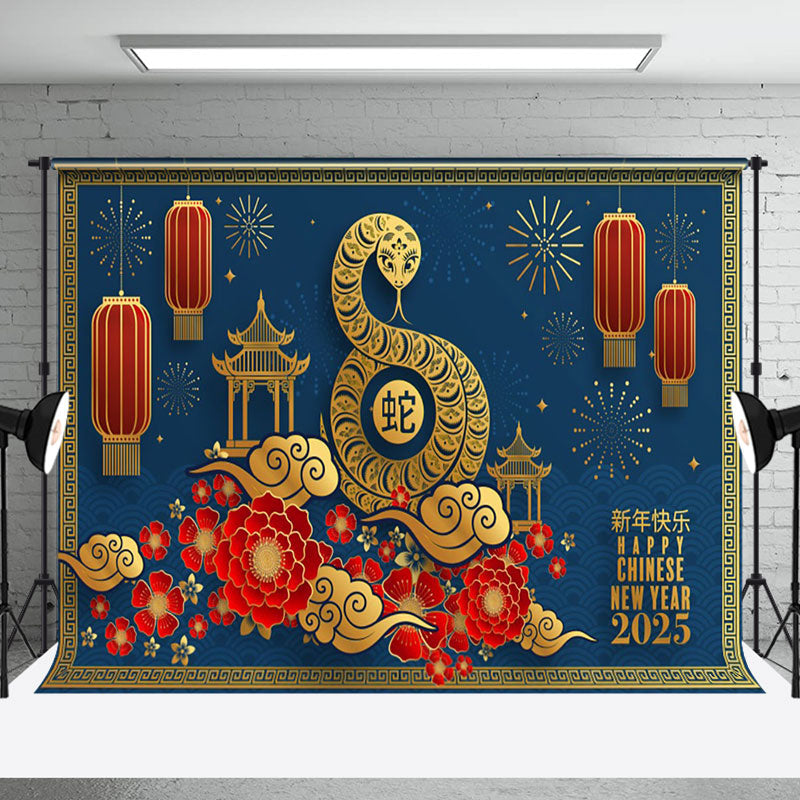 Aperturee - Aperturee Navy Blue Zodiac Snake Happy New Year 2025 Backdrop