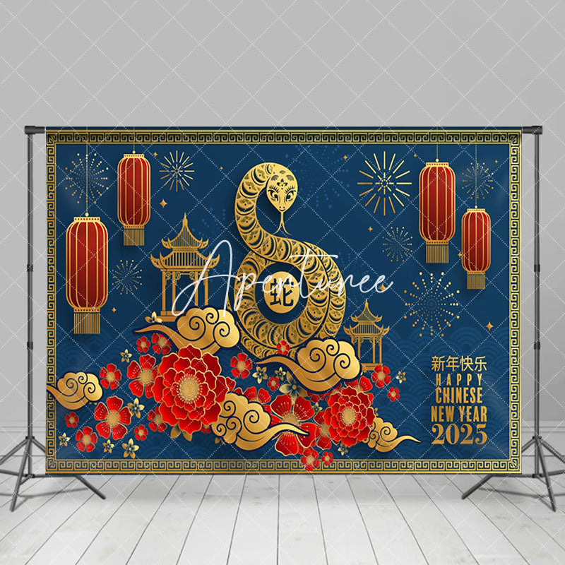 Aperturee - Aperturee Navy Blue Zodiac Snake Happy New Year 2025 Backdrop