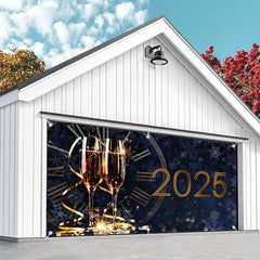 Aperturee - Aperturee Navy Clock Champagne 2025 New Year Garage Door Banner