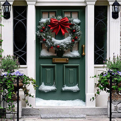 Aperturee - Aperturee Navy Gold Door Poinsettia Wreath Festive Door Cover