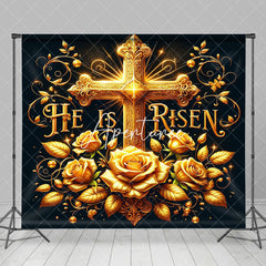 Aperturee - Aperturee Navy Gold Luxury Cross Floral Easter Photo Backdrop