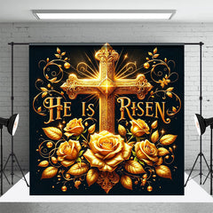 Aperturee - Aperturee Navy Gold Luxury Cross Floral Easter Photo Backdrop