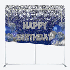 Aperturee - Aperturee Navy Silver Balloons Fabric Backdrop Cover for Birthday