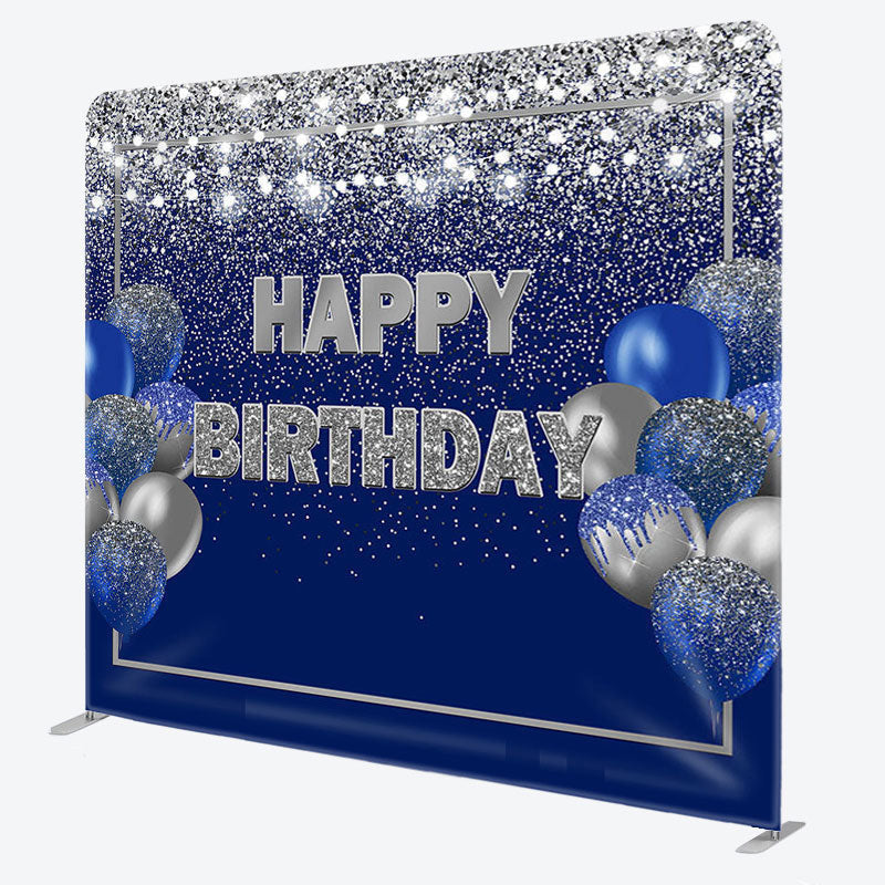 Aperturee - Aperturee Navy Silver Balloons Fabric Backdrop Cover for Birthday