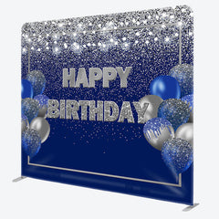 Aperturee - Aperturee Navy Silver Balloons Fabric Backdrop Cover for Birthday