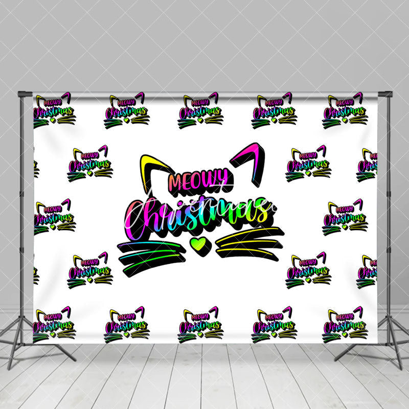 Aperturee - Aperturee Neon Cat Step And Repeat Meowy Christmas Backdrop