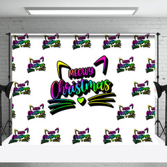 Aperturee - Aperturee Neon Cat Step And Repeat Meowy Christmas Backdrop