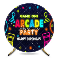 Aperturee - Aperturee Neon Game On Arcade Party Round Birthday Backdrop