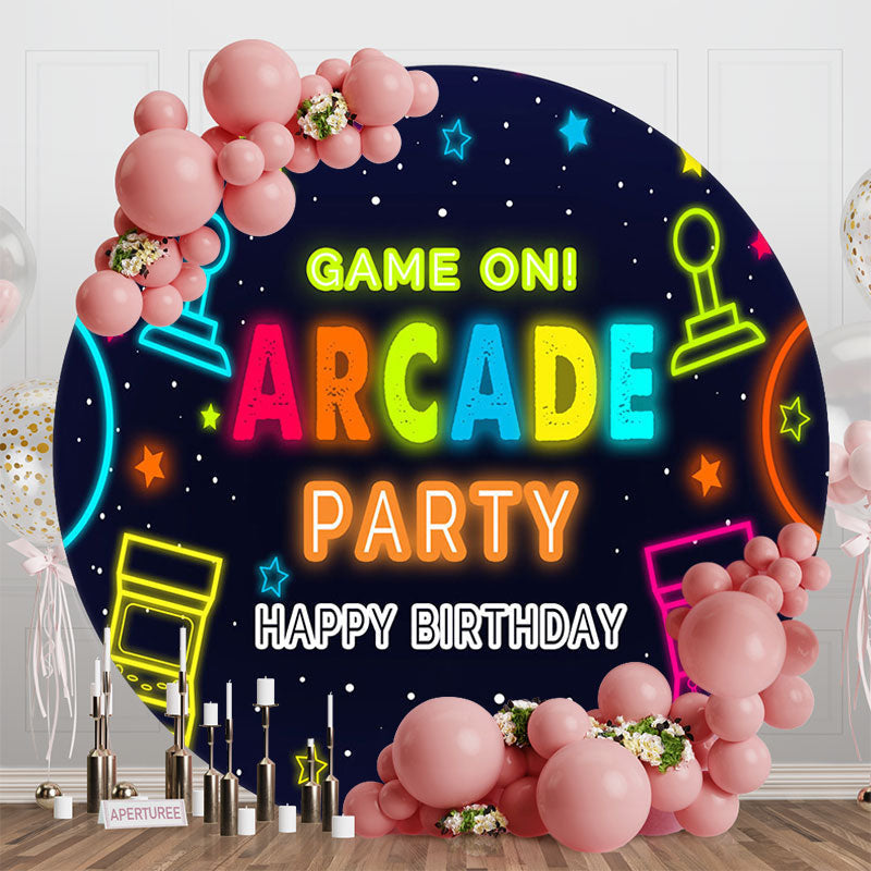 Aperturee - Aperturee Neon Game On Arcade Party Round Birthday Backdrop