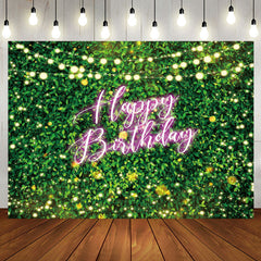 Aperturee - Aperturee Neon Glitter Light Green Leaves Birthday Backdrop