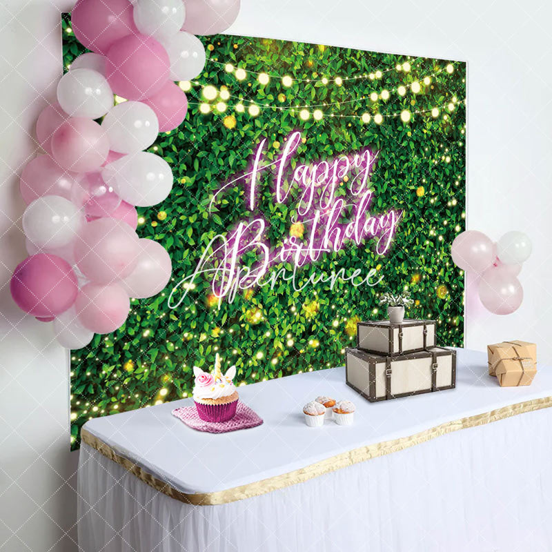 Aperturee - Aperturee Neon Glitter Light Green Leaves Birthday Backdrop