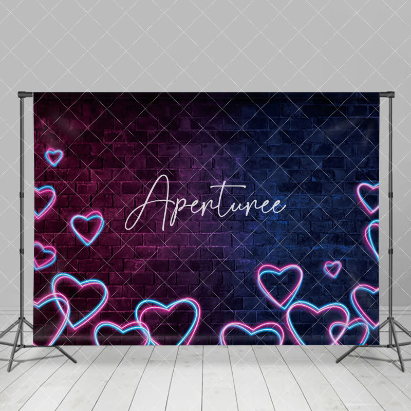 Aperturee - Aperturee Neon Heart Dark Brick Wall Valentine Day Backdrop