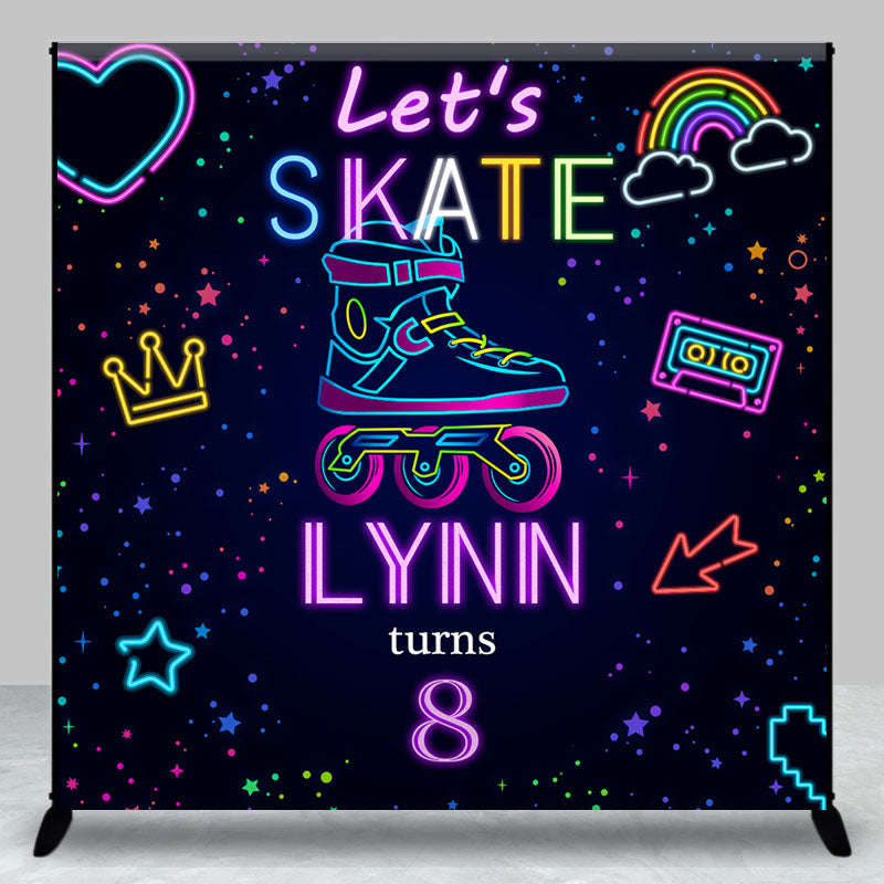 Aperturee - Aperturee Neon Skate Sport Custom Name 8th Birthday Backdrop