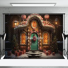 Aperturee - Aperturee Night Candy Gingerbread House Christmas Backdrop