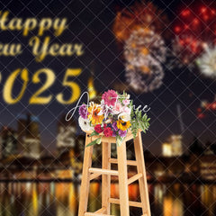 Aperturee - Aperturee Night City Scene Sparks Bloom 2025 New Year Backdrop