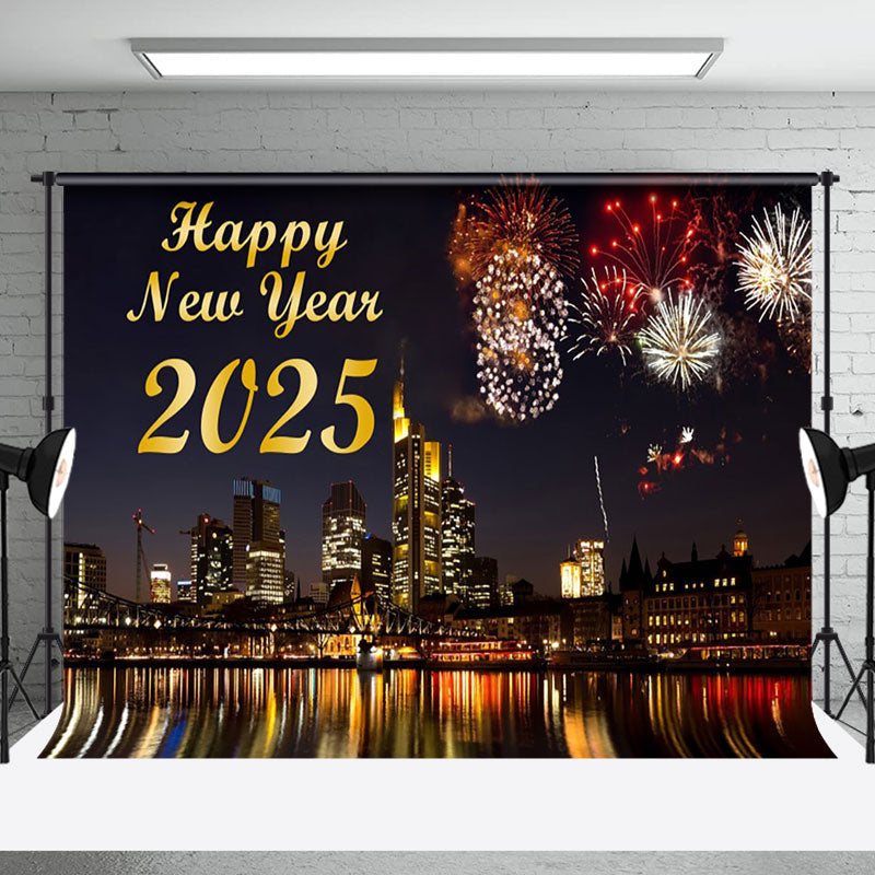 Aperturee - Aperturee Night City Scene Sparks Bloom 2025 New Year Backdrop