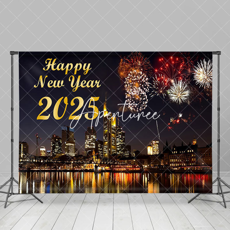 Aperturee - Aperturee Night City Scene Sparks Bloom 2025 New Year Backdrop