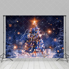 Aperturee - Aperturee Night Dim Light Bokeh Snow Christmas Tree Backdrop