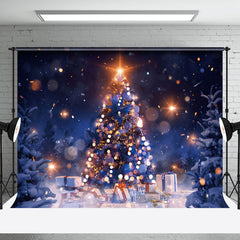 Aperturee - Aperturee Night Dim Light Bokeh Snow Christmas Tree Backdrop