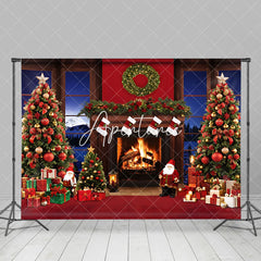 Aperturee - Aperturee Night Fireplace Xmas Trees Santa Christmas Backdrop