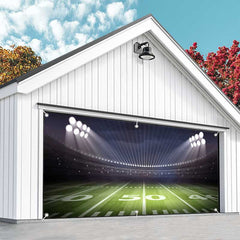 Aperturee - Aperturee Night Floodlit Football Goal Field Garage Door Banner