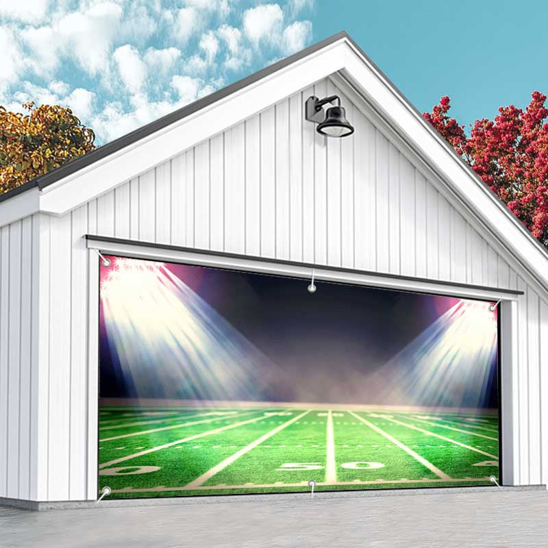 Aperturee - Aperturee Night Football Field Grass Light Garage Door Banner