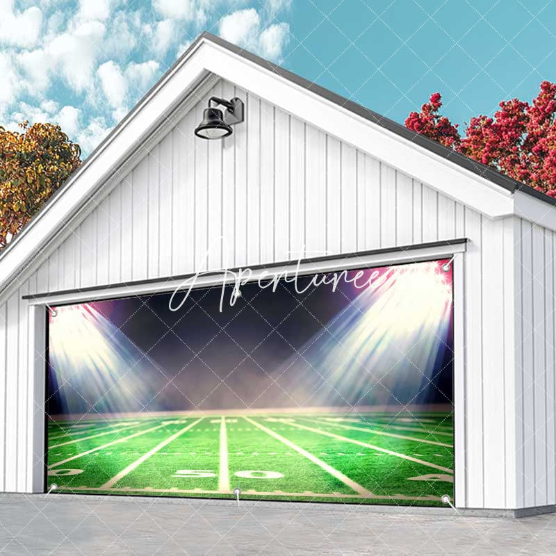 Aperturee - Aperturee Night Football Field Grass Light Garage Door Banner