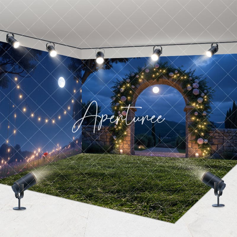 Aperturee - Aperturee Night Light Floral Arch Wedding Room Set Backdrop