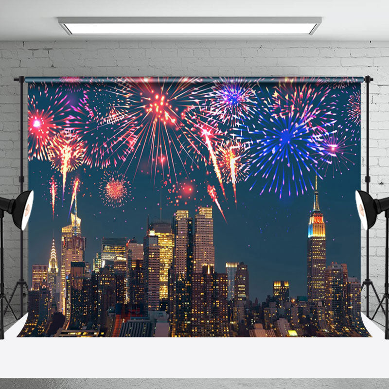 Aperturee - Aperturee Night Modern City Colorful Sparkle New Year Backdrop