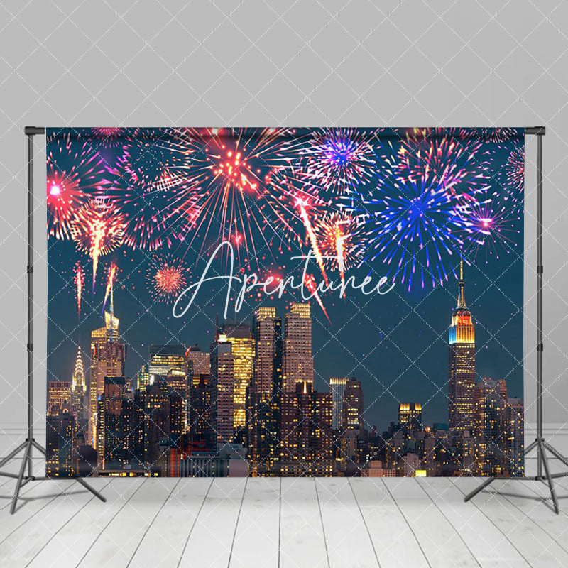 Aperturee - Aperturee Night Modern City Colorful Sparkle New Year Backdrop