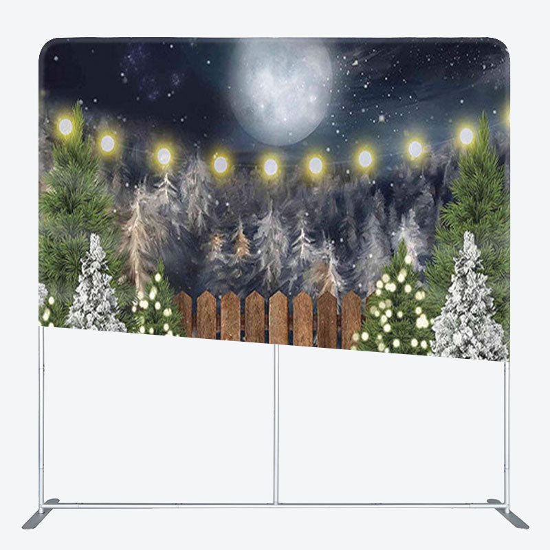 Aperturee - Aperturee Night Moon Snow Pin Forest Fabric Christmas Backdrop