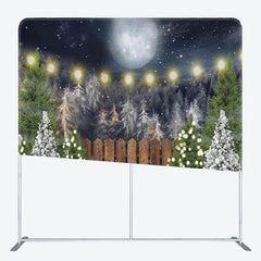 Aperturee - Aperturee Night Moon Snow Pin Forest Fabric Christmas Backdrop