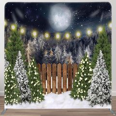 Aperturee - Aperturee Night Moon Snow Pin Forest Fabric Christmas Backdrop