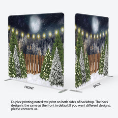 Aperturee - Aperturee Night Moon Snow Pin Forest Fabric Christmas Backdrop