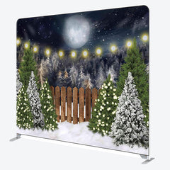 Aperturee - Aperturee Night Moon Snow Pin Forest Fabric Christmas Backdrop