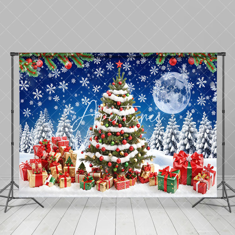 Aperturee - Aperturee Night Moon Snowflakes Gift Christmas Tree Backdrop