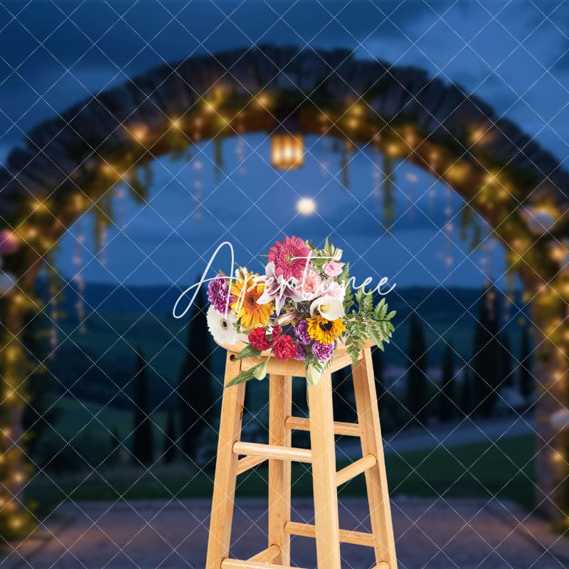 Aperturee - Aperturee Night Outdoor Lighted Floral Arch Wedding Backdrop