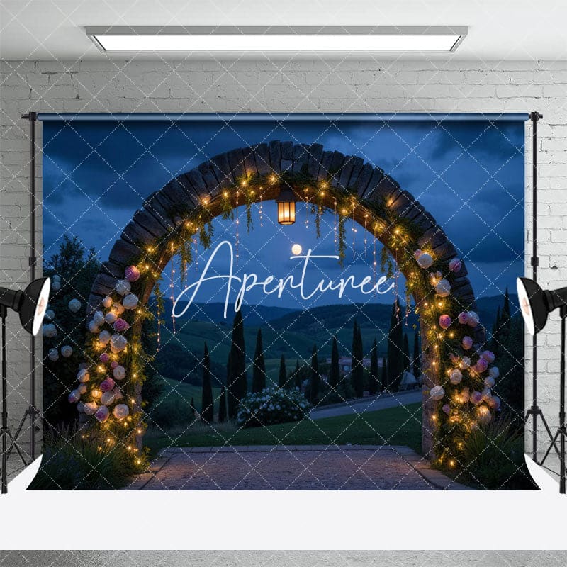 Aperturee - Aperturee Night Outdoor Lighted Floral Arch Wedding Backdrop