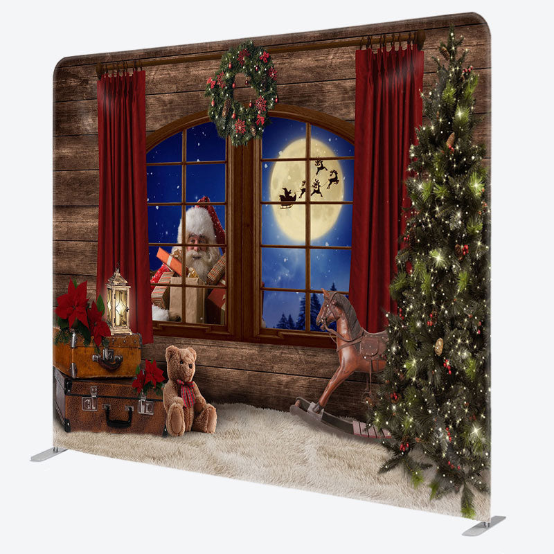 Aperturee - Aperturee Night Santa Wood Window Square Arch Fabric Backdrop