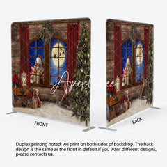 Aperturee - Aperturee Night Santa Wood Window Square Arch Fabric Backdrop