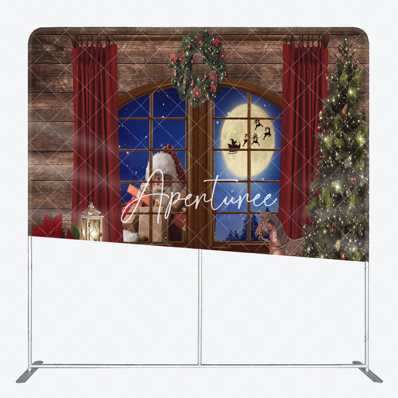 Aperturee - Aperturee Night Santa Wood Window Square Arch Fabric Backdrop