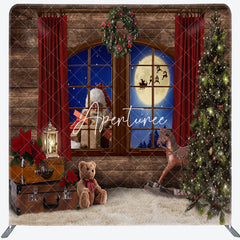 Aperturee - Aperturee Night Santa Wood Window Square Arch Fabric Backdrop