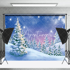 Aperturee - Aperturee Night Snowland Forest Aurora Winter Photo Backdrop