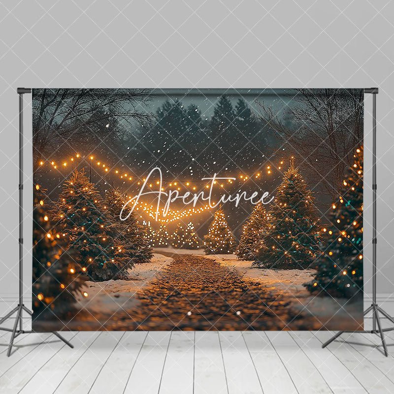 Aperturee - Aperturee Night Warm Light Pine Tree Path Christmas Backdrop