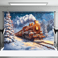 Aperturee - Aperturee Nigth Train Passing Through Christmas Photo Backdrop