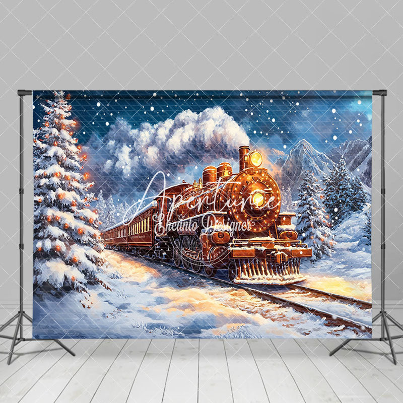 Aperturee - Aperturee Nigth Train Passing Through Christmas Photo Backdrop