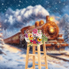 Aperturee - Aperturee Nigth Train Passing Through Christmas Photo Backdrop